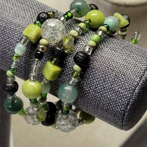 Handmade beaded stretch green color